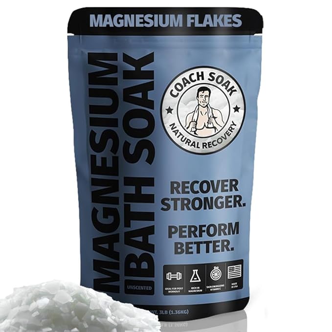 Coach Soak Recovery Bath Soak - Alternative to Epsom Salt Bath Soak - Fast-Absorbing Pure Magnesium Flakes with 21 Minerals, Bath Salts & Essential Oils - 3 lb (1 Pack) - Unscented-Ruum Studio Home