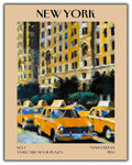 Retro Vintage New York Wall Art Print - 11x14 Unframed Poster - New York City Souvenirs, Cute Trendy Colorful Wall Decor (Taxi Cabs at the Plaza, 11x14")-Ruum Studio Home