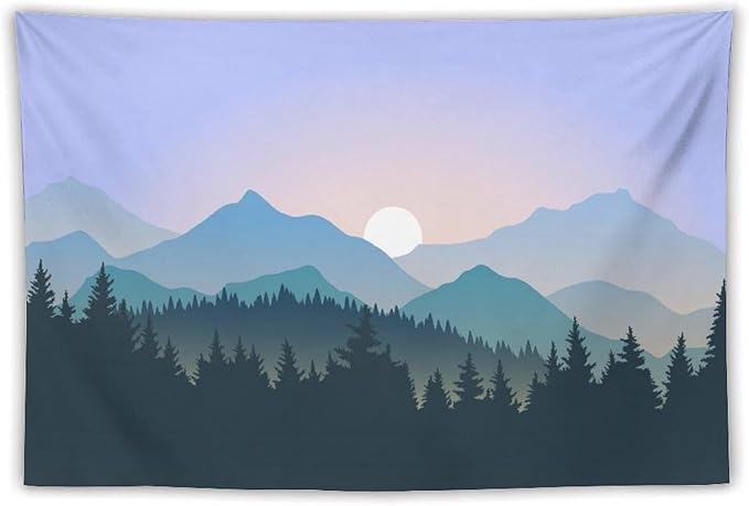 HZOHNAGO Mountain Tapestry Forest Mountain Sunrise Pattern Printed Wall Tapestry Wall Hanging for Bedroom Living Room Dorm 60" W x 40" H-Ruum Studio Home