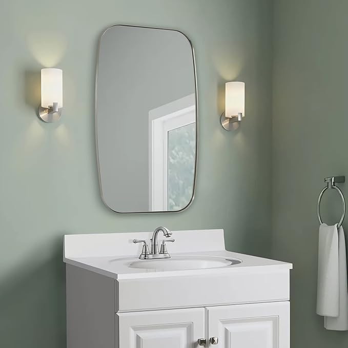 ANDY STAR Brushed Nickel Mirror, 24x32’’ Oval Mirror for Bathroom, Brushed Nickel Oblong Bathroom Mirror for Over Sink, Modern Anti Rust Silver Vanity Mirror-Ruum Studio Home