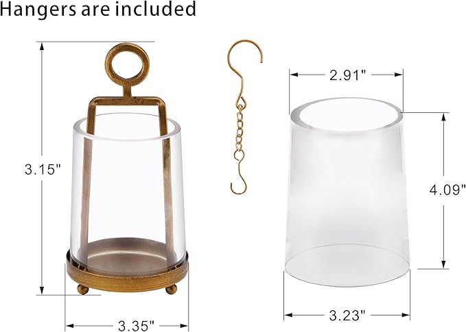 3'3" Wide Modern Metal Hurricane Lantern with Handmade Sturdy Glass Sleeve in Brass for Tealight Candle & Plants, Farmhouse Hurricane Industrial, Minimalistic, Shabby Chic (1, Brass, 3.3"x5.2")-Ruum Studio Home