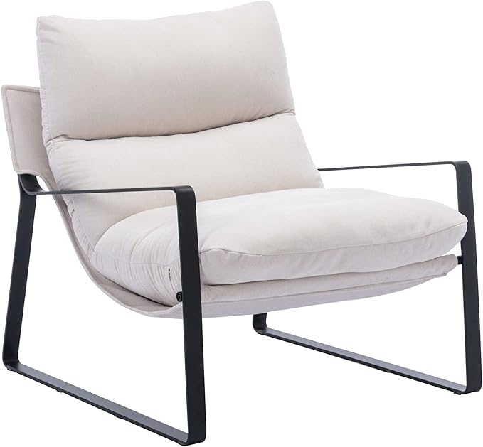 DUOMAY Mid-Century Accent Chair Armchair, Comfy Linen Fabric Leisure Chair Lazy Chair with Metal Leg for Living Room Bedroom Office Apartment, White-Ruum Studio Home