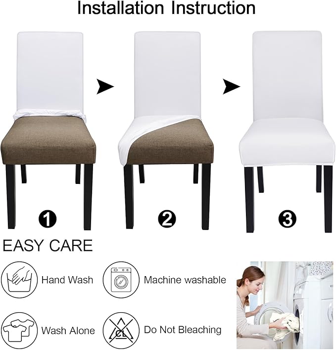 JQinHome 4 Pcs Dining Chair Slipcover, High Stretch Removable Washable Chair Seat Protector Cover for Home Party Hotel Wedding Ceremony-Ruum Studio Home