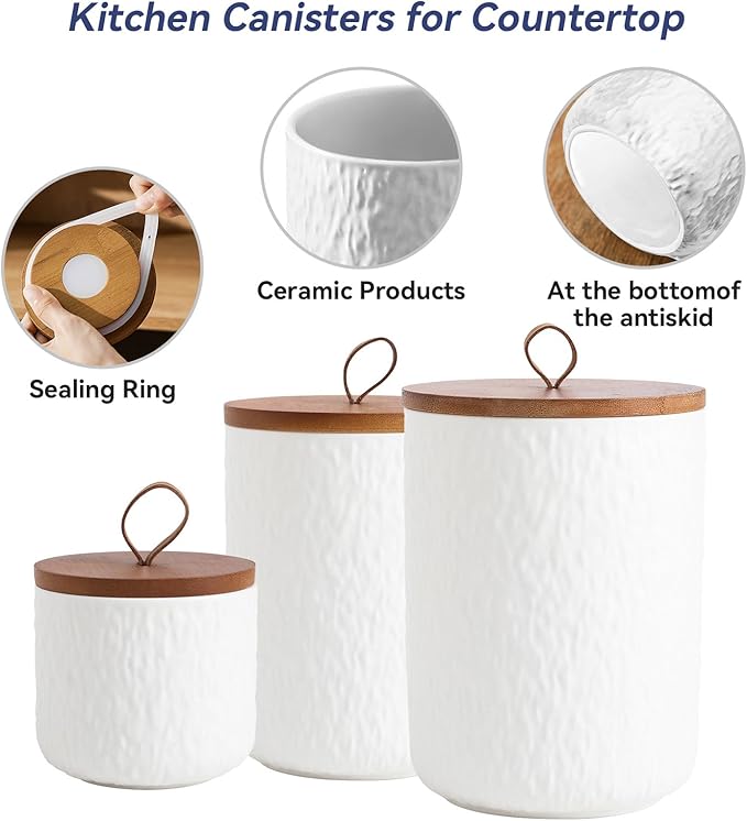 Kitchen Canisters for Countertop, Ceramic Coffee Canisters with Airtight Lids Food Storage Jars Sugar Container for Kitchen Counter Tea, Coffee Beans, Spice (#001White-27oz/800ml)-Ruum Studio Home