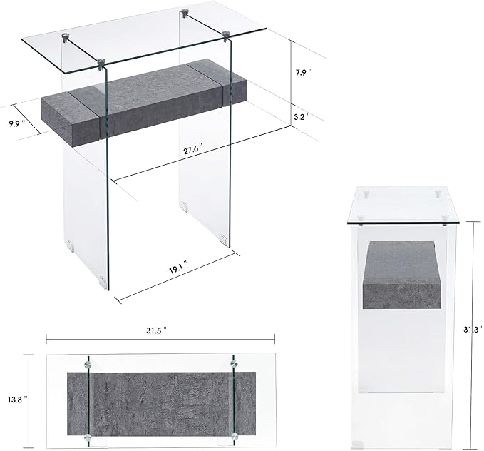 ivinta Narrow Glass Console Table with Storage, 31.5'' Modern Entryway Table with Storage Shelves for Living Room, Hallway, Foyer, Bedroom 5103 (Gray)-Ruum Studio Home