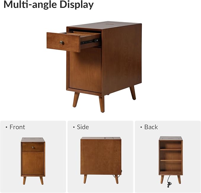 HULALA HOME End Table with Drawer Set of, Modern End Table with USB Ports and Outlets, Wooden Side Table with Storage-Acorn-Ruum Studio Home