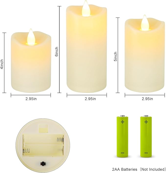 Aignis Indoor Flameless LED Candles Battery Operated with Remote Timer and Wax-Like Shell for Home/Wedding/Holiday Decor, Set of 3(D 2.95" x H 4"/5"/6")-Ruum Studio Home