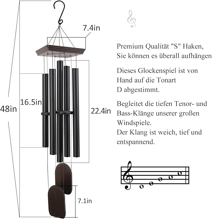ASTARIN Large Wind Chimes Outdoor 48 Inch Sympathy Wind Chime with 5 Heavy Aluminum Tubes Tuned Soothing Melody, Memorial Wind Chimes for Outside Decoration (Patio, Garden, Yard)-Ruum Studio Home