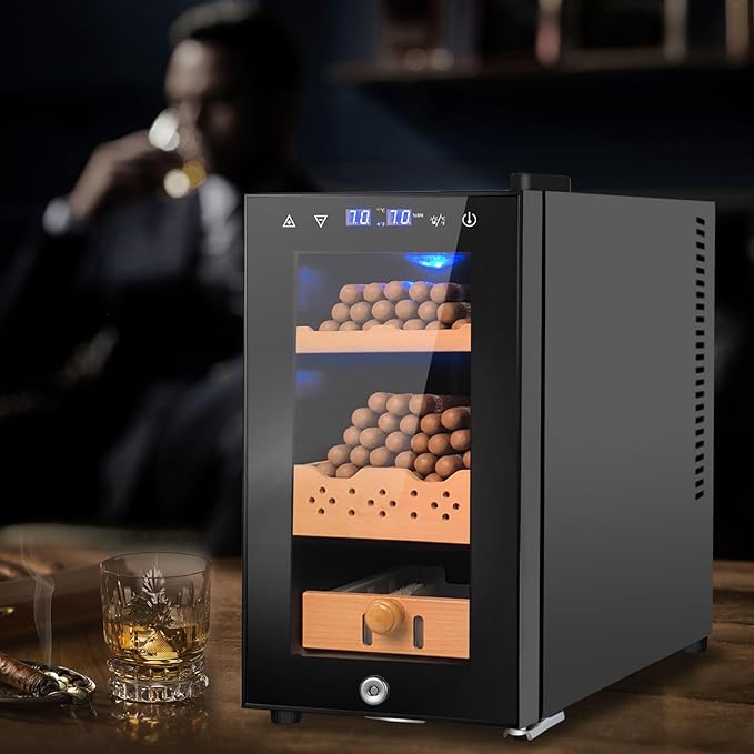 25L Cigar Electric Humidor, 200 Counts Large Capacity,Thermostatic Electric Cooler Cabinet with Digital LED Screen, Safety Lock,Smart Humidity & Temp Control, Gifts for Men-Ruum Studio Home