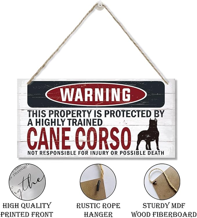 Warning Sign, Cane Corso Warning Wood Plaque Sign, Funny Door Signs, Decorative Wood Hanging Suspension Plaque, Farmhouse Wooden Wall Decor, Outdoor Hanging Wooden Signs-Ruum Studio Home