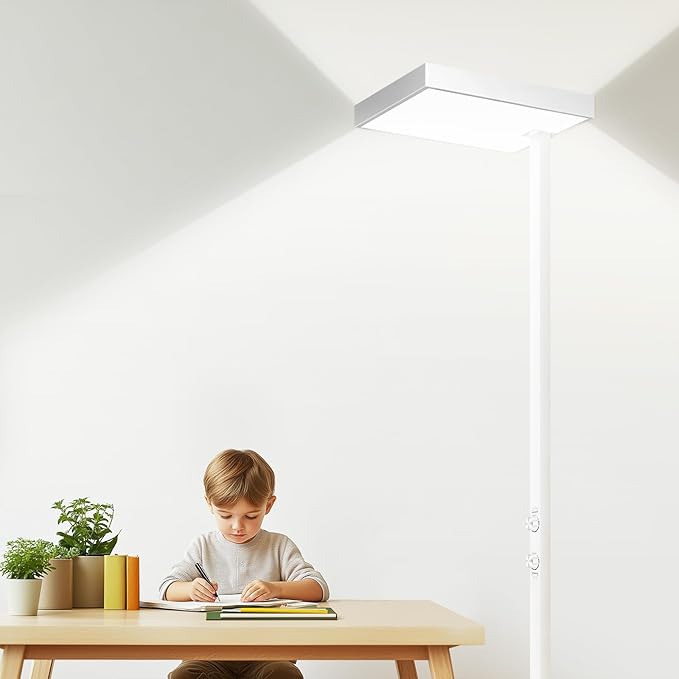 EMITEVER LED Floor Lamp, 60W Full-Spectrum Eye-Care Standing Light, 72.8” Dimmable Reading Lamp for Study Rooms, Living Rooms, Dental Offices and Conference Lighting, 4000K Natural Daylight, White-Ruum Studio Home