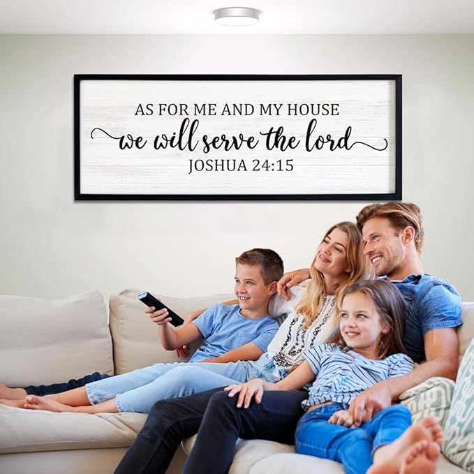 As For Me And My House We Will Serve The Lord Framed Wall Art, 40''×15'' Vintage Positive Religious Rustic Bible Verse for Christian God Jesus Christ Prayer, Horizontal Holy Catholic Scripture Decor-Ruum Studio Home