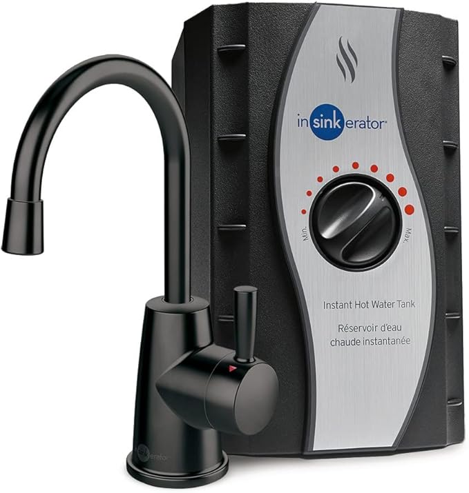 InSinkErator Stainless Steel Tank, H250MBLK-SS HOT250 System, Single-Handle Matte Black Faucet with 2/3-Gallon Instant Hot Water Dispenser & STC-MTBLK Push SinkTop Switch Button, Matte Black-Ruum Studio Home