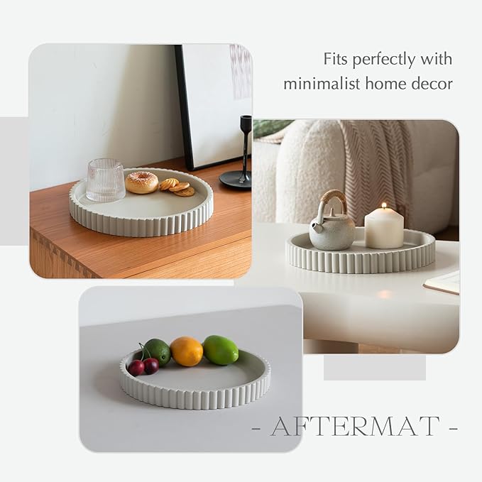 Decorative Tray for Coffee Table, Living Room, Side Table, 11" Gray Round Concrete Home Decor Serving Trays for Accent Table, Console Table-Ruum Studio Home