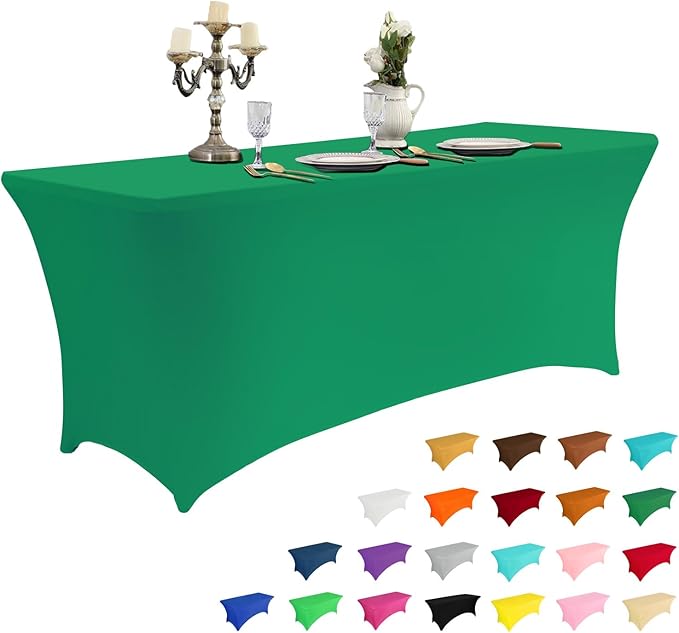 IVAPUPU 6FT Table Cloth for Rectangular Fitted Events Stretch Emerald Green Table Covers Washable Cover Spandex Tablecloth Protector for Party, Wedding, Cocktail, Banquet, Festival-Ruum Studio Home