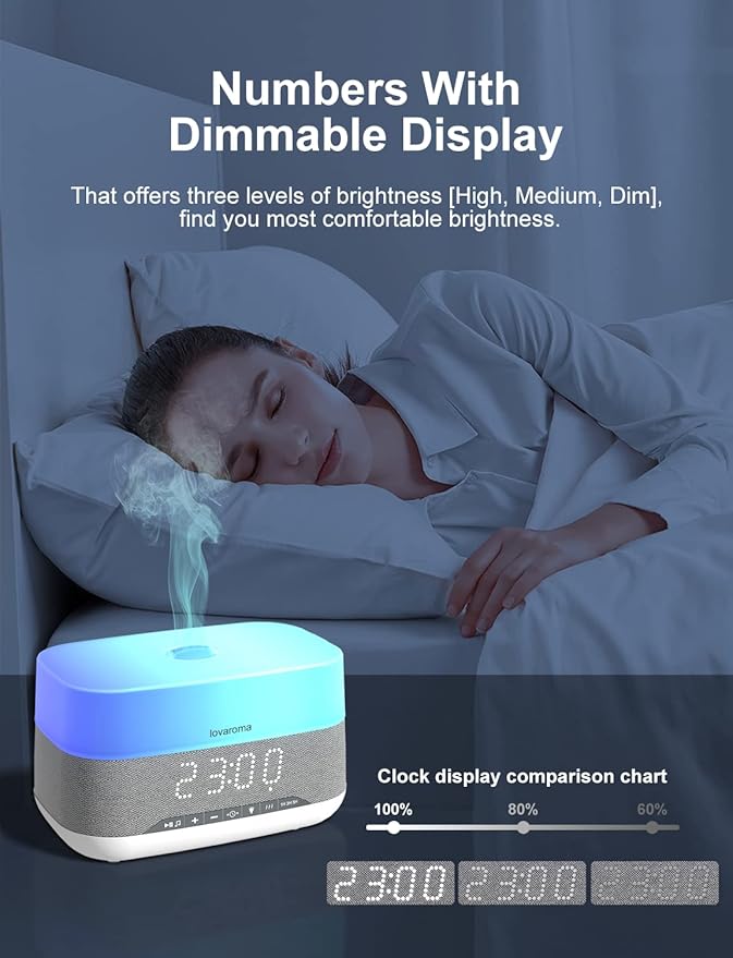 Versatile Essential Oil Diffuser, 300ml Aroma Diffuser with Bluetooth Speaker and Alarm Clock, 7 Colors LED Light Aromatherapy Diffusers & Cool Mist Humidifier 3-Level Brightness, Auto-Off Protection-Ruum Studio Home