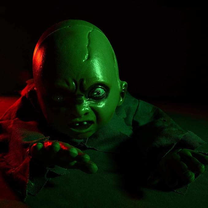 AW Halloween Animated Decoration Crawling Baby Zombie Scary Sound Sensor Activated Ghost Baby Doll Haunted House Flashing Eyes Party Outdoor Decor 2025-Ruum Studio Home