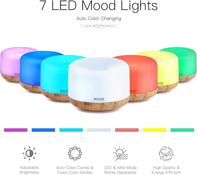 WGGE Essential Oil Diffuser, 500ml Premium Ultrasonic Vaporizer Aromatherapy Diffuser with 7 Color Changing, Timer, and Waterless Auto-Off with Remote Control.-Ruum Studio Home