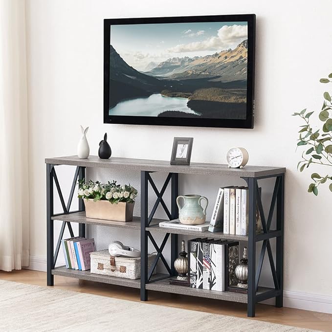 LVB Farmhouse Sofa Table, Rustic Console Table for Living Room, Entryway Table with Storage, Hallway Entry Table for Foyer, Light Grey Oak, 47 Inch-Ruum Studio Home