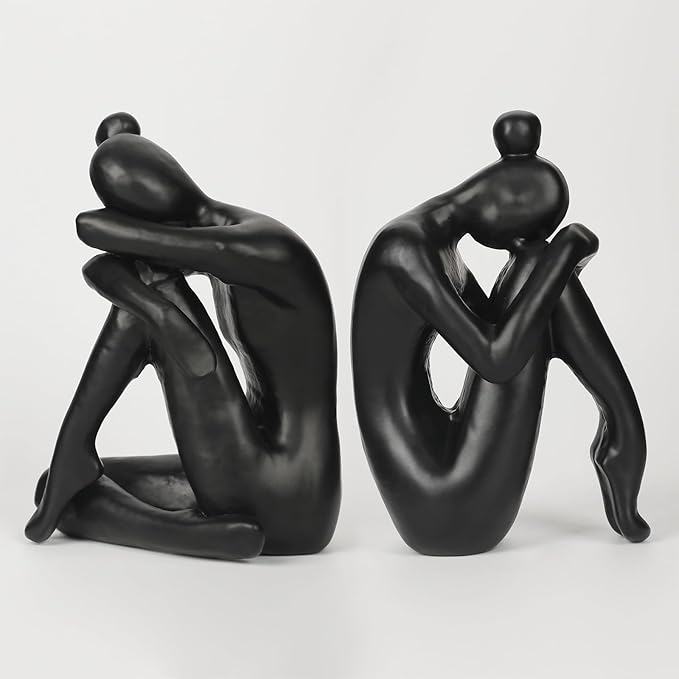 Unique Cast Iron Girl Thinker Bookends, Heavy-Duty Decorative Book Stoppers for Shelves, Creative Home and Office Desk Ornaments, 1 Pair/2 Pieces, 5.9"-Ruum Studio Home