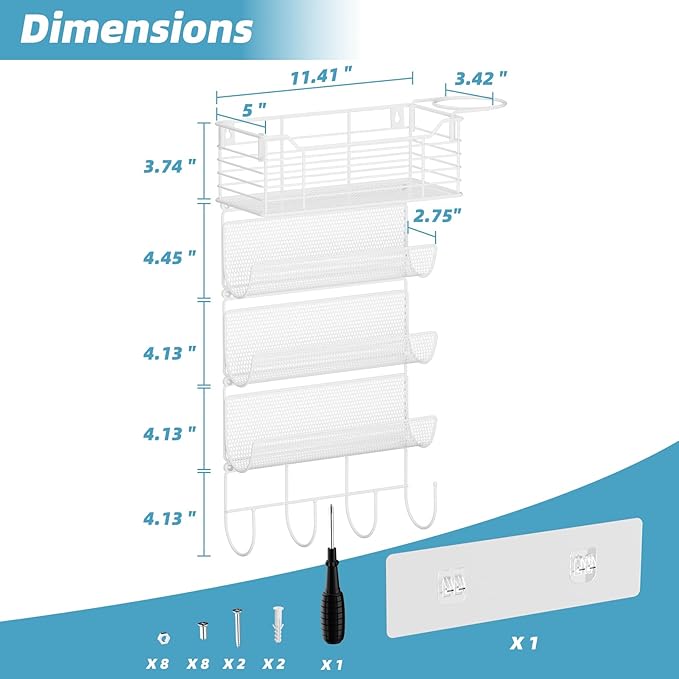 VITVITI Metal Hair Tool Organizer Wall Mount, Hair Dryer Holder with 4 Tier Shelf Basket Hooks, Bathroom Hairs Styling Tool Organizer for Curling Iron/Blow Dryer/Straightener, White-Ruum Studio Home