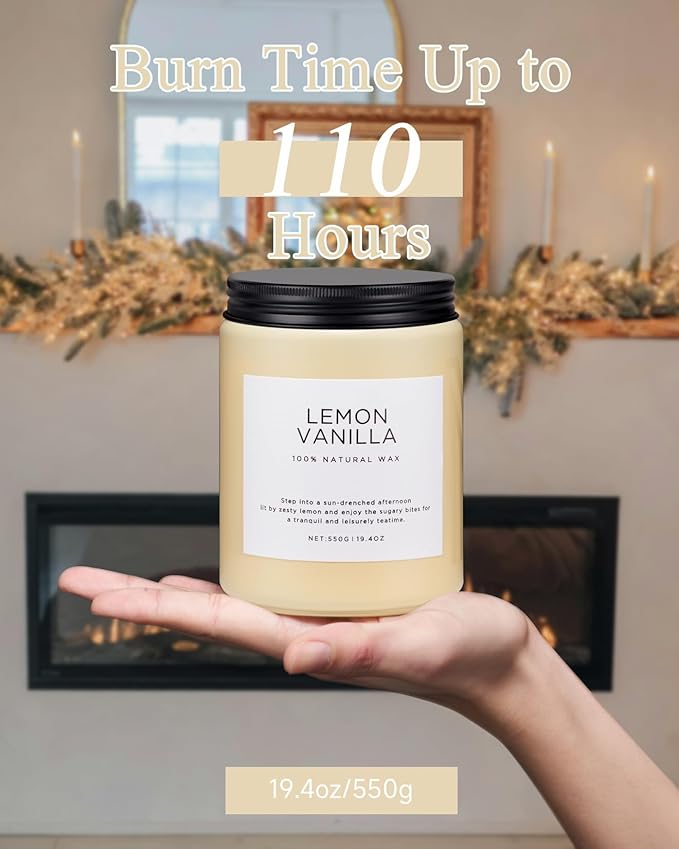 M&SENSE Candles Lemon Vanilla Scented, 19.4oz 110 Hours Long Lasting for Home 2 Wick Natural Soy Wax Non Toxic Candles in Glass Jar, Stress Relief Gifts for Women and Men-Ruum Studio Home