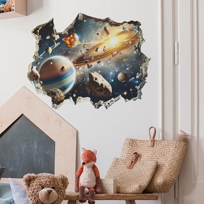 Quanhaigou 3D Galaxy Outer Space Wall Decals Stickers Wall Murals Wallpaper Decor for Home Floor Living Room (Universe Planet)-Ruum Studio Home