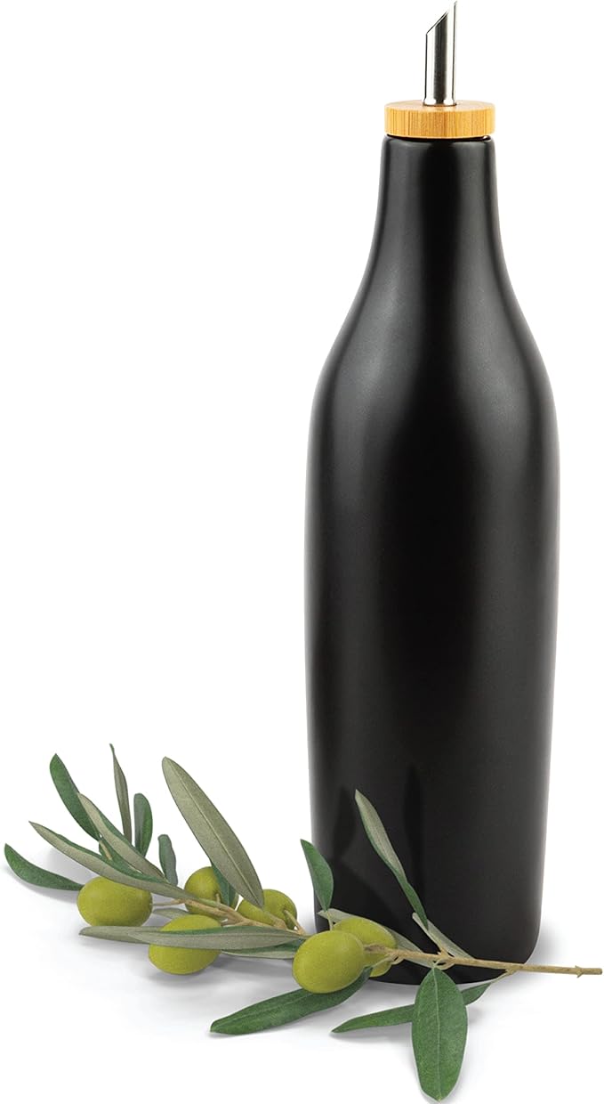 Black Ceramic Olive Oil Dispenser Bottle 16 Oz Container for EVOO or Vinegar, Kitchen Counter Design-Ruum Studio Home