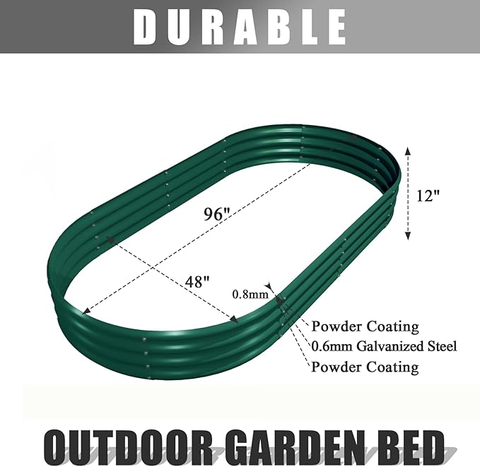 2 Pack 8x4x1FT Galvanized Raised Garden Bed Kit Oval Metal Ground Planter Box Outdoor Bottomless Planter Raised Beds for Vegetables Flowers Herbs Fruits, Green-Ruum Studio Home