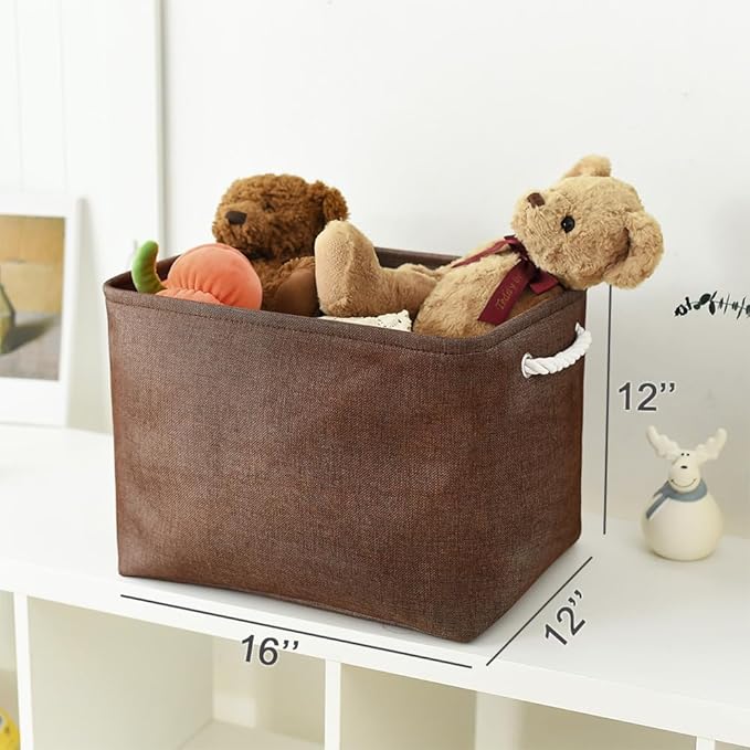 TheWarmHome Organization and Storage Basket for Shelves - 3 Pack 16x12x12 inch Fabric Storage Cubes, Cube Storage Bin for Organizing Closet Cloth Organizer Gift Toy (White & Brown)-Ruum Studio Home
