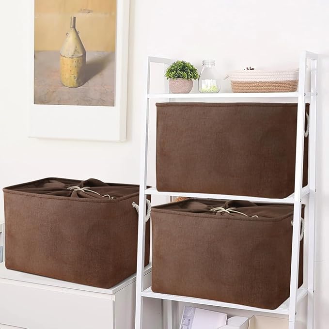 TheWarmHome Organization and Storage for Organizing - Extra Jumbo 3 Pack 20.5x15.7x13.8 inch Fabric Storage Bin for Shelves, Storage cubes for Decorative Shoes Towel Blanket Closet (Brown)-Ruum Studio Home
