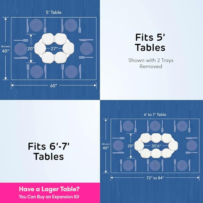 Full Set - White - The First Patented Lazy Susan Turntable Expandable for Rectangular & Oblong Tables - Kitchen & Dining Tables - Great Gift! Parties & Gatherings.-Ruum Studio Home