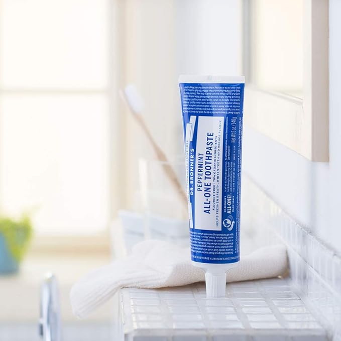 Dr. Bronner’s All-One Toothpaste 4-Pack Variety– (Peppermint, Spearmint, Cinnamon, Anise, 5oz Each)– 70% Organic Ingridients, SLS Free Toothpaste, Fluoride Free, Natural, Vegan, for Sensitive Teeth-Ruum Studio Home