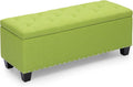 MoNiBloom 42 Inch Long Bench with Storage, Modern 40L Inner Space Green Linen Foot Stool for Bedroom, Upholstered Padded Rectangular Fabric Tufted Bench Footrest with Wood Legs with 660 Lbs Capacity-Ruum Studio Home