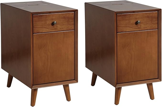 HULALA HOME End Table with Drawer Set of, Modern End Table with USB Ports and Outlets, Wooden Side Table with Storage-Acorn-Ruum Studio Home