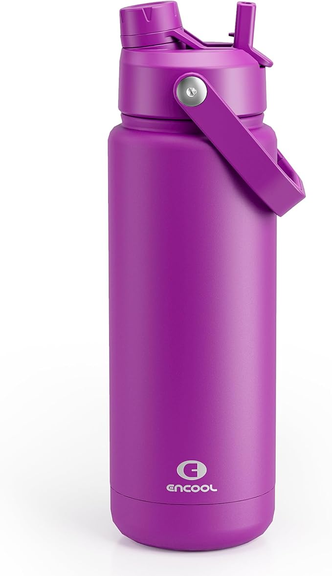 Insulated Water Bottle with Straw Stainless Steel Water Bottle, Leak-Proof, BPA-Free, Double Wall Vacuum Keeps Cold for 24 Hours for Sports, Travel, School (32 oz, Bright Magenta)-Ruum Studio Home