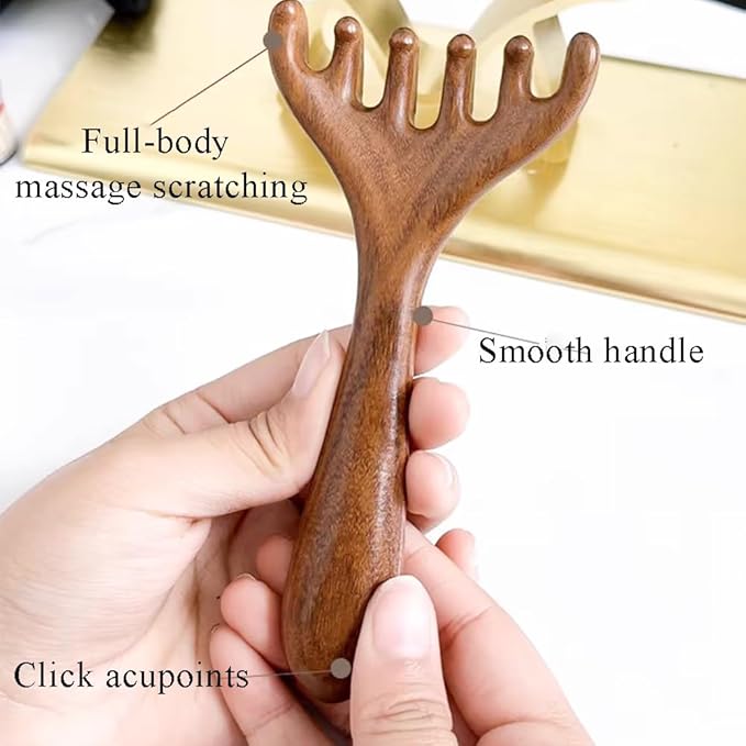 Natural Wooden Gua Sha Tool,Wooden Gua Sha Scraping Massage Tool,Long Handle Sandalwood Six Claw Antler Massager,1 Pieces-Ruum Studio Home
