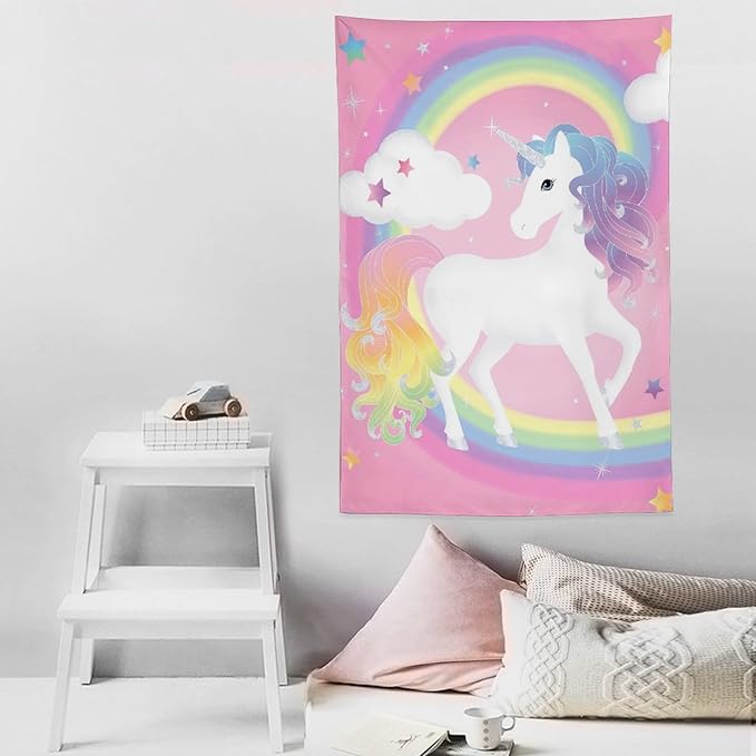 yowecso Unicorn Tapestry Rainbow Wall Hanging for Bedroom, Pink Unicorn Tapestries Aesthetic Wall Decor for Home, Dorm, Living Room - 60"x90"-Ruum Studio Home