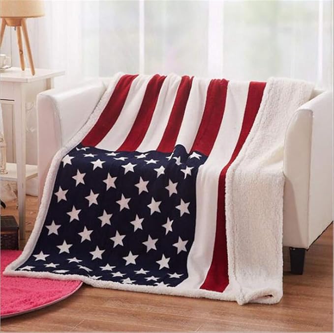 UKELER US Flag Patriotic Sherpa Throw Blanket 50''×60'', American National Flag Fleece Blanket for Bed/Couch/Sofa/Office/Camping, USA Military Veteran July 4th Gift-Ruum Studio Home