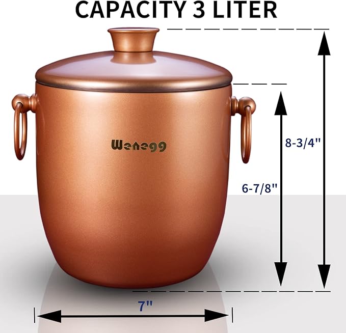 Ice Bucket with Lid, Scoop, Tongs and Strainer - Well Made Insulated Stainless Steel Keep Ice Frozen Longer - Ideal for Cocktail Bar, Parties, Chilling Wine, Champagne - 3 Liter (Copper)-Ruum Studio Home