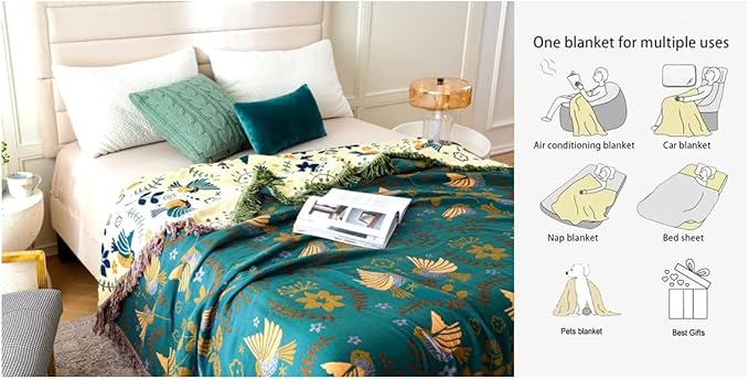 Summer Throw Blanket for Bed Couch 90''x 98'' Boho Throws 100% Cotton Muslin Travel Mexican Blanket Warm Soft Blankets Decorative Farmhouse Vintage Throws and Best Gifts-Ruum Studio Home