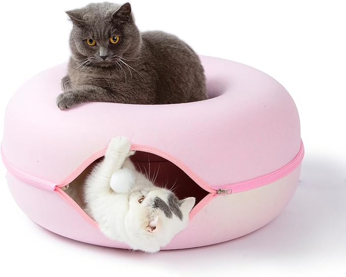 Jia Xi Cat Tunnel Bed & Hideout - Large Indoor Cat Condo & Cave (24 inch, Pink)-Ruum Studio Home