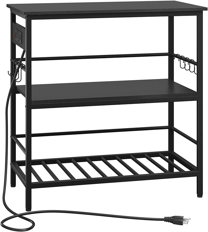 IBUYKE Kitchen Island with Storage, Bakers Rack with Power Outlet,Microwave Stand with Large Worktop,Rolling Bar Cart for Home, Outdoor, Kitchen,Black TMJ029B-Ruum Studio Home