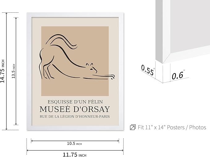 Poster Master Vintage Poster - Retro Minimalist Print - Gift for Artist, Housewarming - Cat, Line Drawing, Sketch, Abstract - Wall Decor for Living Room, Bedroom, 11x14 White Framed-Ruum Studio Home