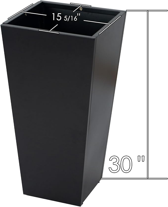 Kozyard 15.4" x 15.4" x 30" Tall Taper Black Metal Planter Flower Plant Pot Indoor Outdoor Planters Steel Flower Pot All-Weather Use with 2 Partition Panels for for Trees, Plants Flowers-Ruum Studio Home