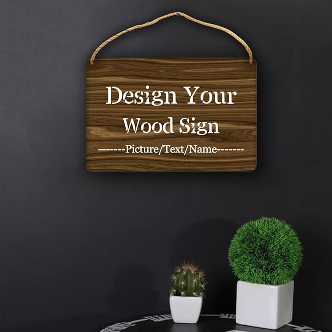 Personalized Wood Board Hanging Door Sign, Custom Welcome Sign Add Your Design, Customized Wall Plaque for Porch, Wall, House, Garden, Yard, Home, Farmhouse, Decor Hanging 11.8x7.8 inch-Ruum Studio Home