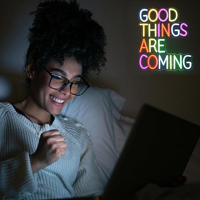 Good Things Are Coming Neon Sign Colorful Letters Neon Lights Signs Motivational Decor Inspirational Quotes LED Neon Signs for Wall Bedroom Bar Office Man Cave Dorm Decor Birthday Gifts-Ruum Studio Home