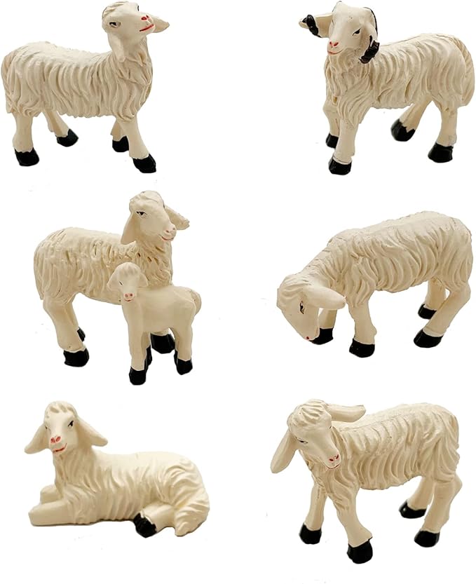 Miniature Garden Figurines Set of 6 Sheep Statues - Outdoor Decor Art for Fall Winter - Patio, Lawn, Yard Decoration - Housewarming Gift (Sheep)-Ruum Studio Home