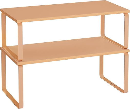 SONGMICS Cabinet Organizer Shelf, Set of 2 Kitchen Counter Shelves, Kitchen Storage, Spice Rack, Stackable, Expandable, Metal and Engineered Wood, Apricot UKCS200Y01-Ruum Studio Home