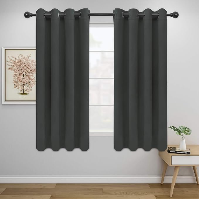 Easy-Going Blackout Curtains for Bedroom, Solid Thermal Insulated Grommet and Noise Reduction Window Drapes, Room Darkening Curtains for Living Room, 2 Panels (52x63 in,Dark Gray)-Ruum Studio Home